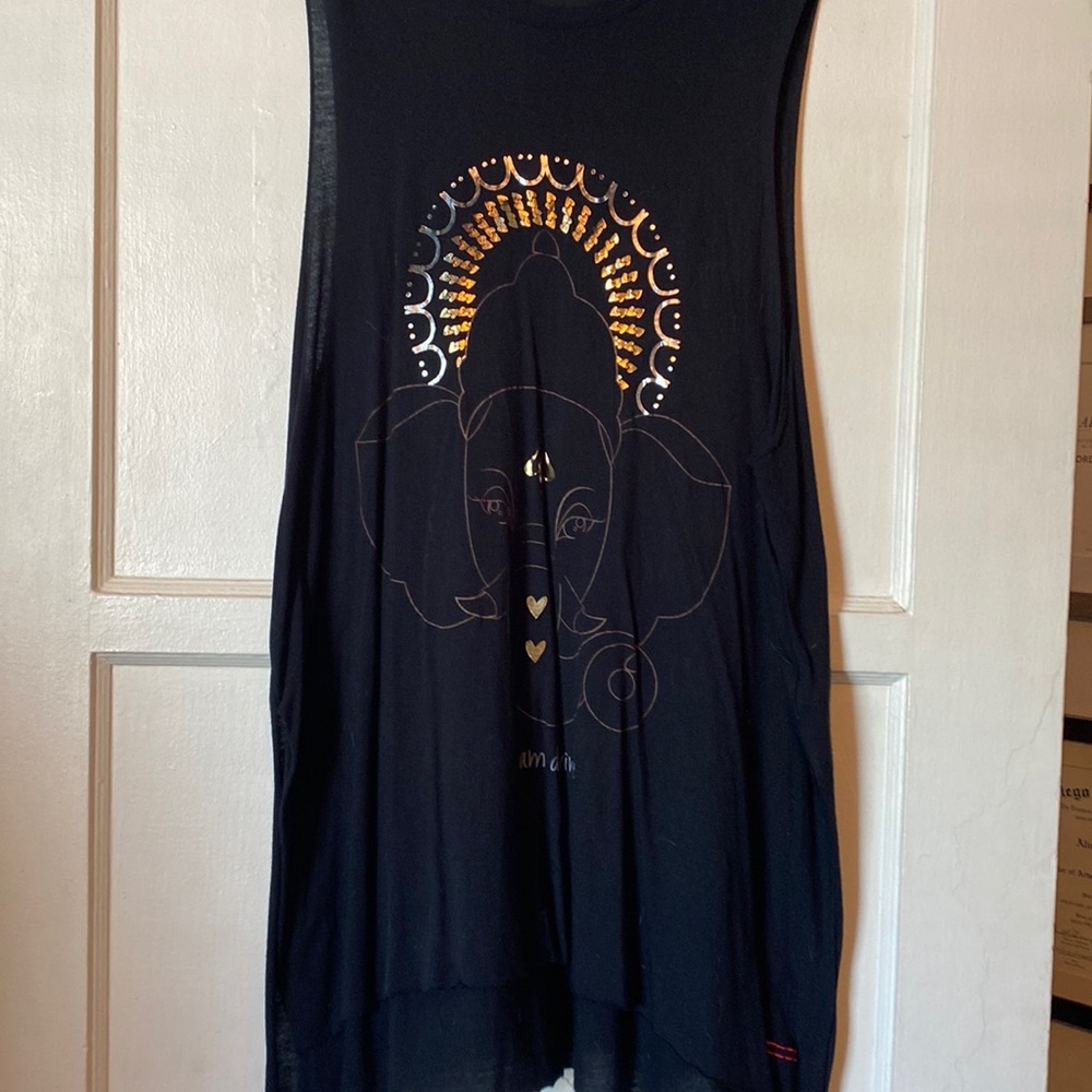 PEACE LOVE WORLD black Ganesha long lightweight top size MED